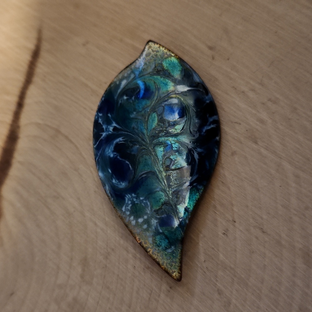 Signed Inga Blue Enamel on Copper Pin
